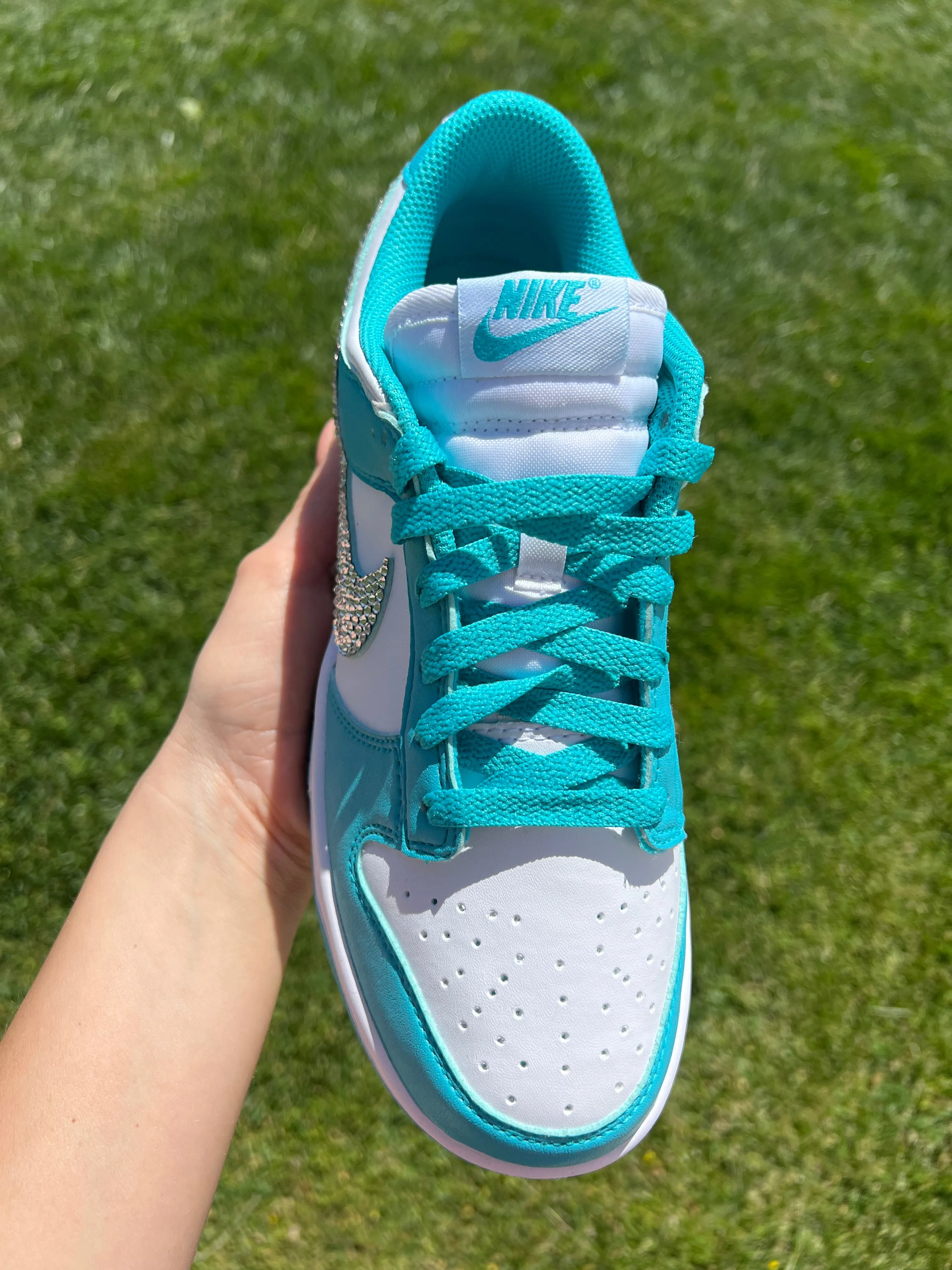 Teal Swarovski Womens Nike Dunk Shoes