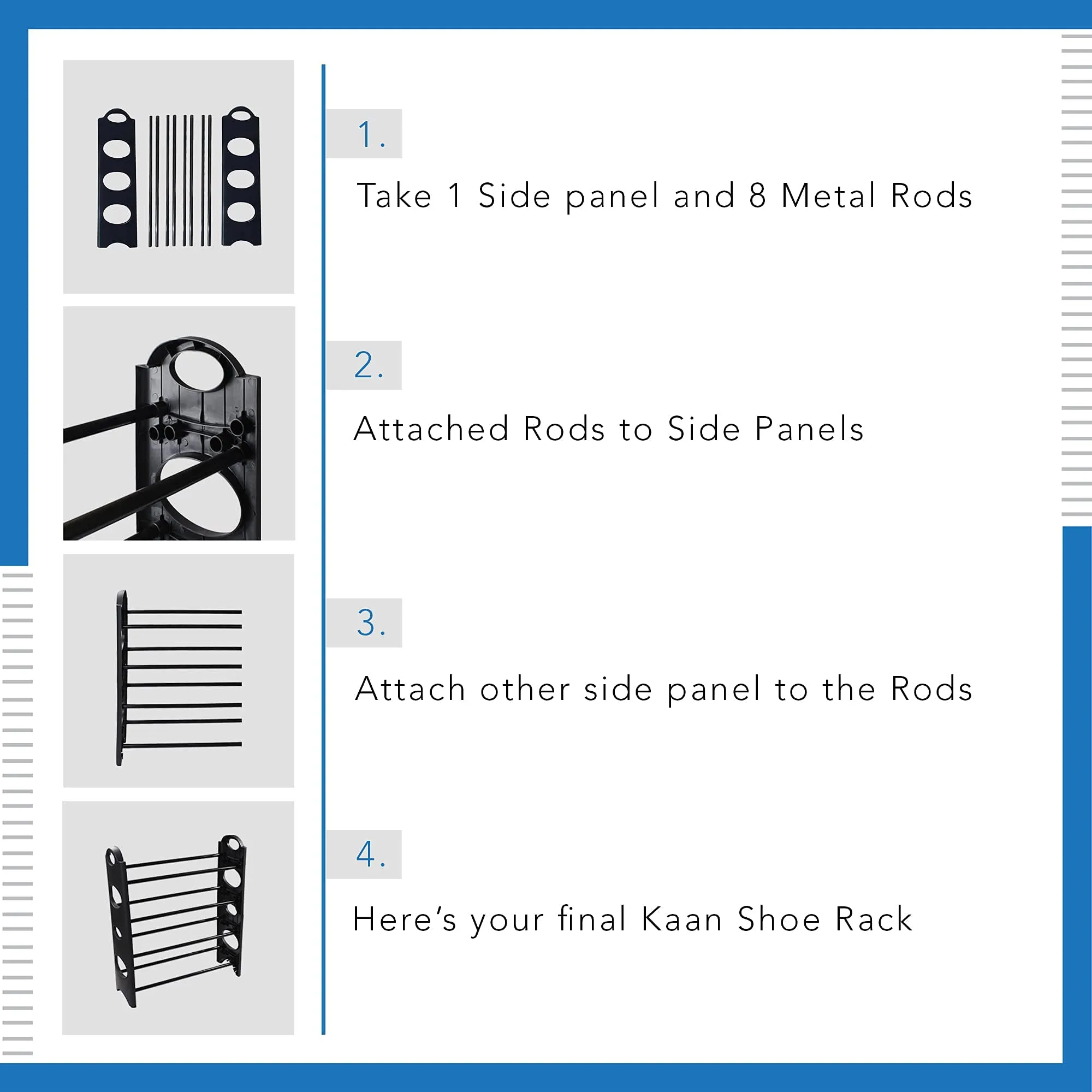 TNT THE NEXT TREND) Multipurpose 4 Shelves Shoe Rack, Foldable,12 Pairs, Metal & Plastic (Rustproof, Black)