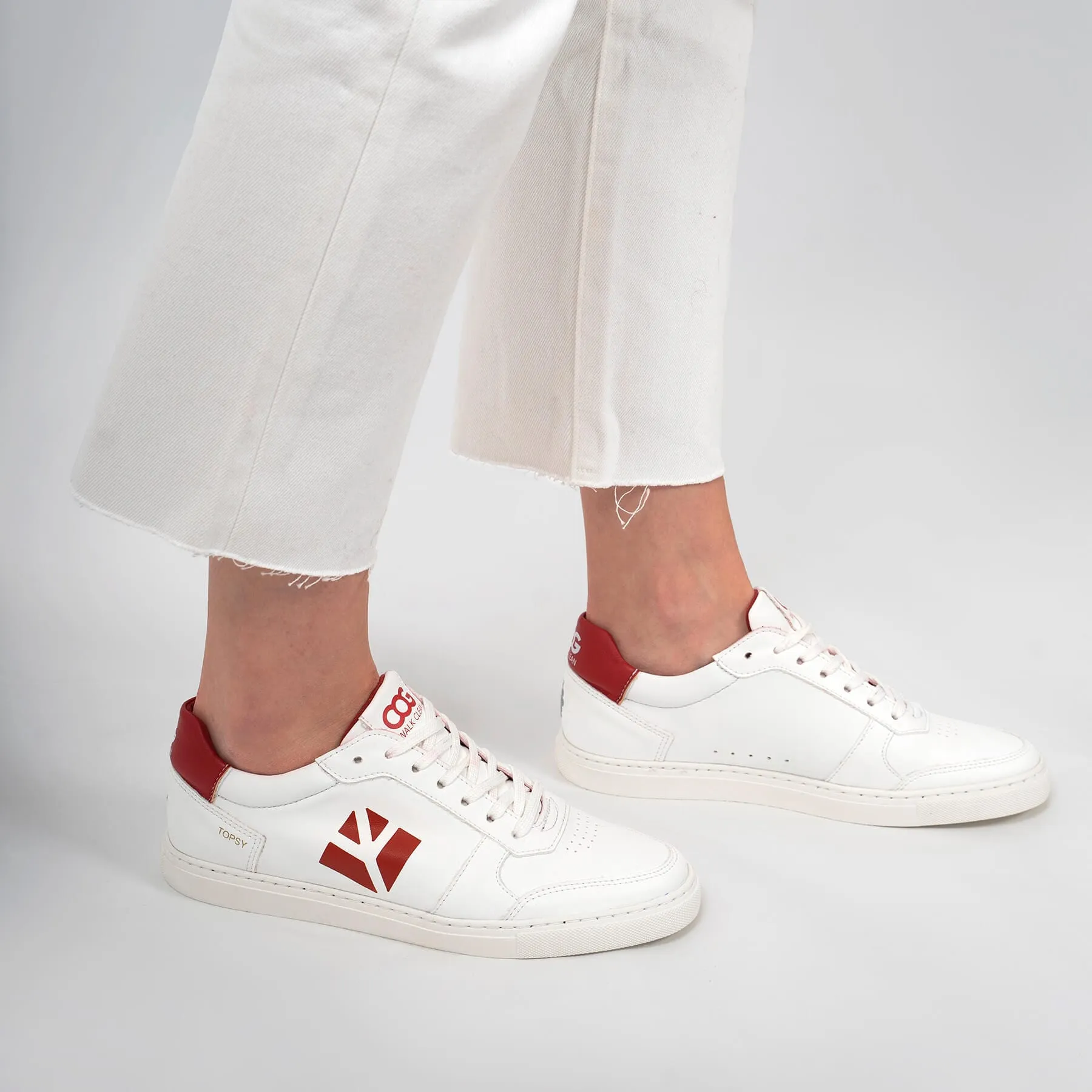 Topsy Unisex Grape Leather Vegan Sneakers | White & Red