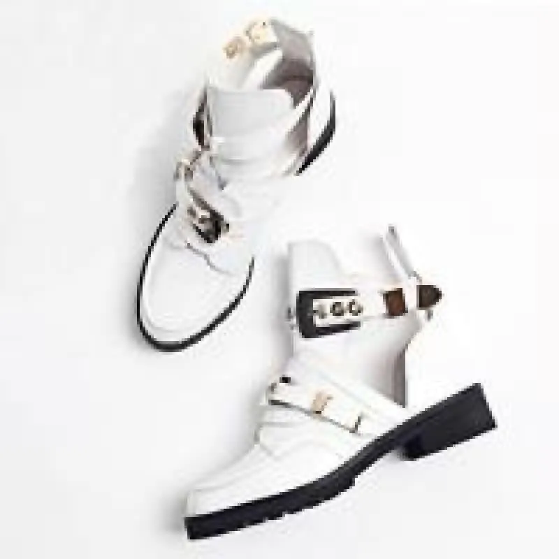 Vintage Motorcycle Boots Women  Buckle Strap Punk Ankle Boots