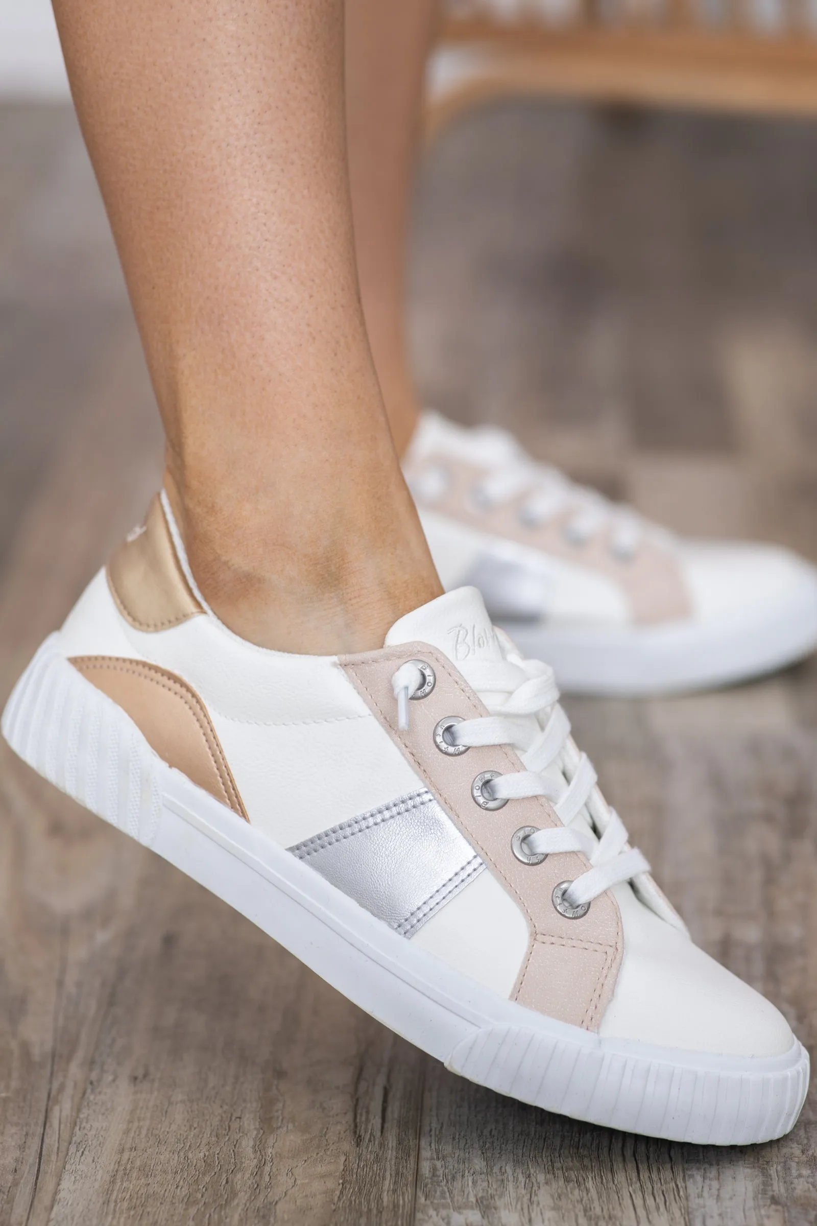 White and Gold Colorblock Sneakers