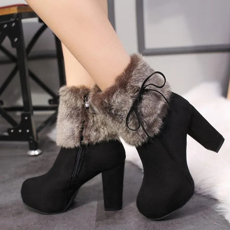 Winter Square High Heels Boots