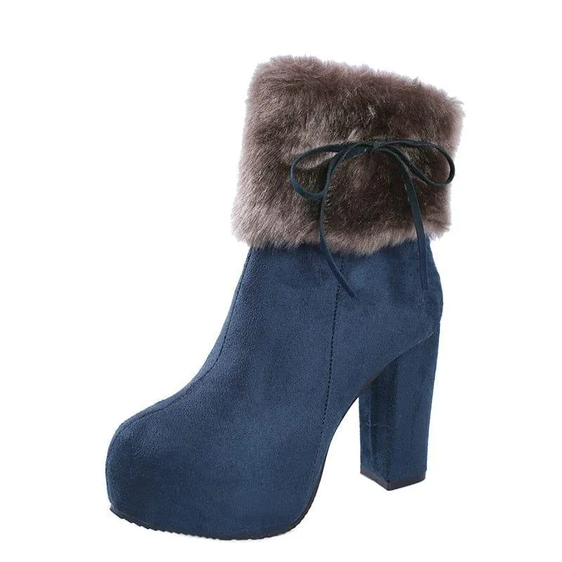 Winter Square High Heels Boots