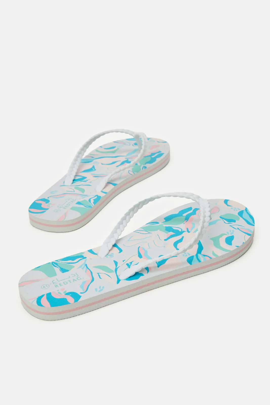 Women White Plait Upper Flip Flops