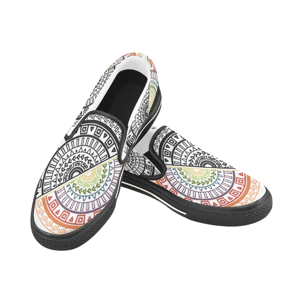 Women's Big Size Ying Yang Mandala Print Canvas Slip-on Shoes