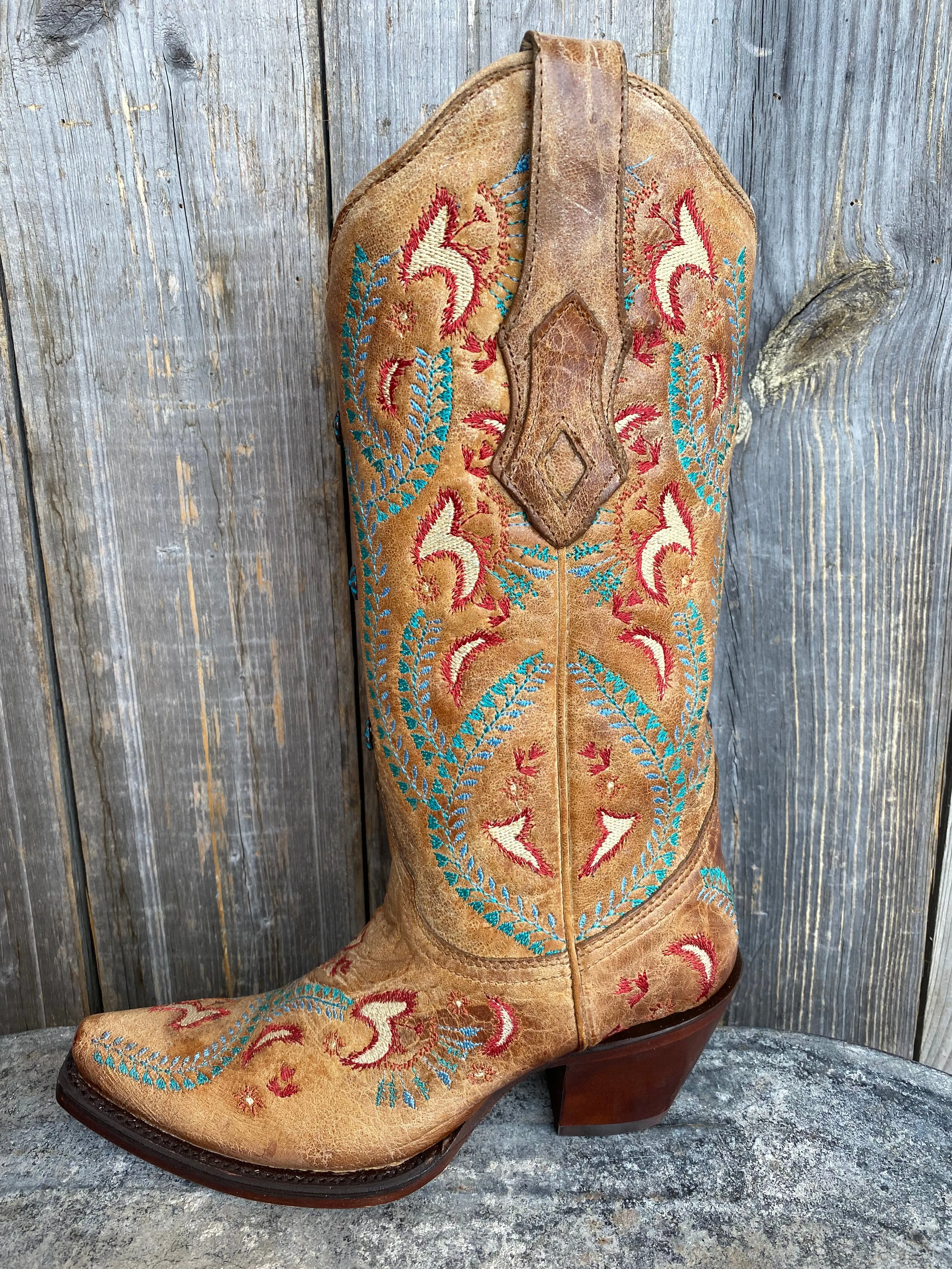 Women's Corral Sand Multi Embroidery Snip Toe Boot