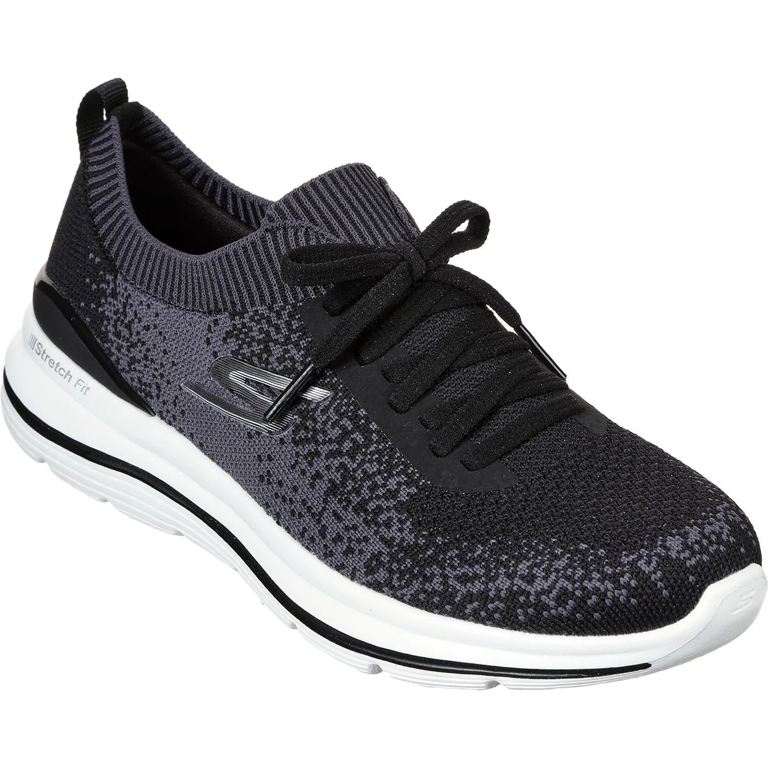 Women's Skechers GOwalk Stretch Fit Black/White Knit Fabric Mesh