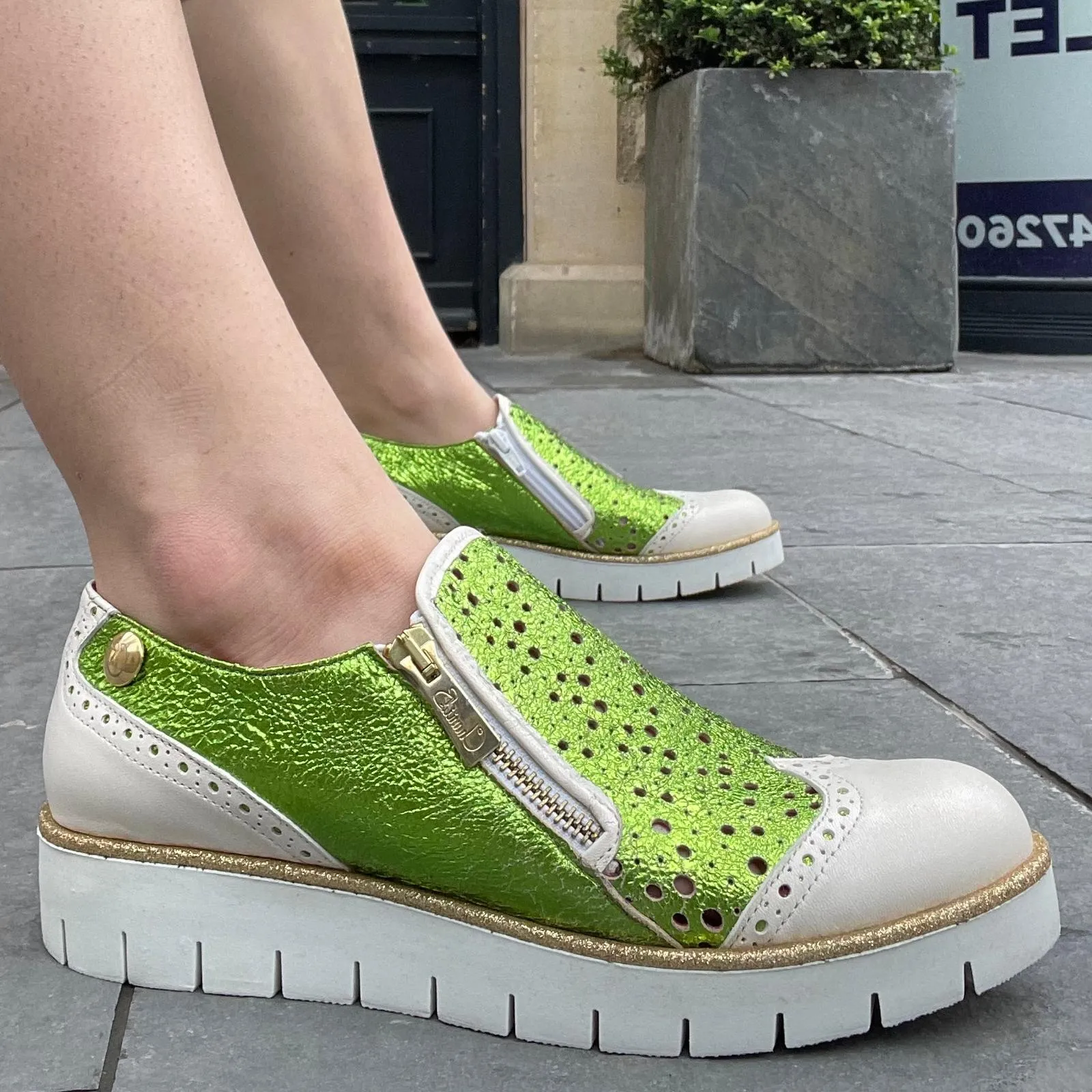 Zap - White Lime Green Slip on sneaker