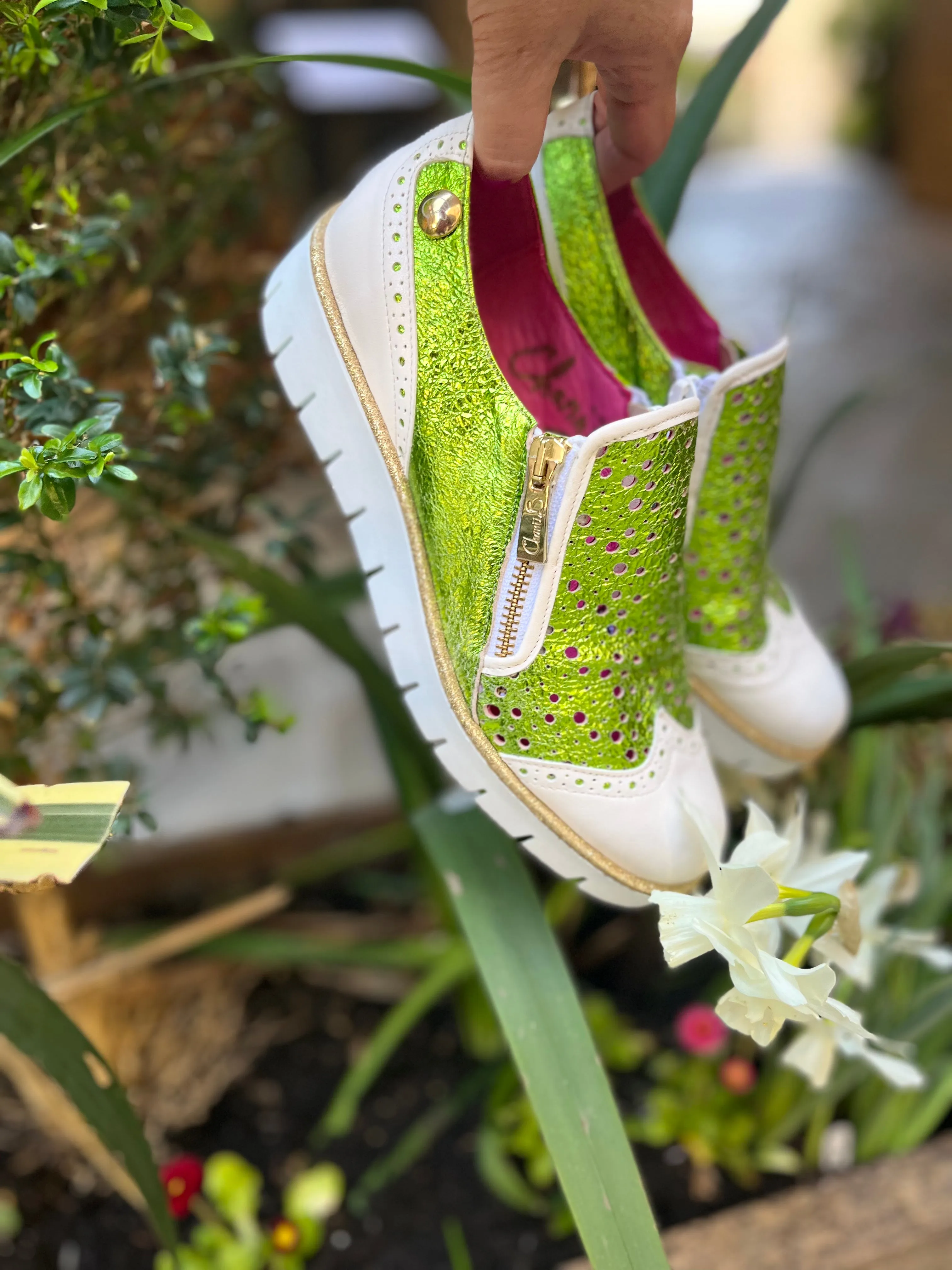 Zap - White Lime Green Slip on sneaker